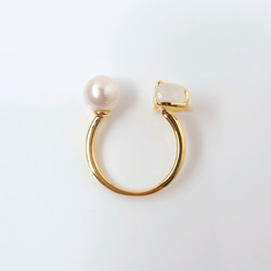 【数量限定】三日月ムーンストーンと満月パールのオープンリング　フリーサイズ 7枚目の画像