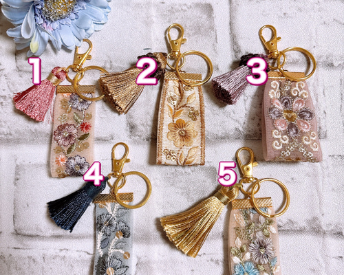 インド刺繍リボン キーホルダー タッセル キーリング チャーム