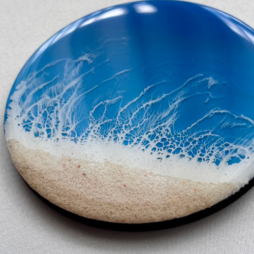 沖縄の海コースター モトブブルー 海レジン 波 オーシャンアート