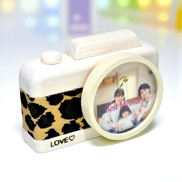 豹柄カメラ型マグネットフォトフレーム｜おしゃれな写真立て｜誕生日・記念日ギフトに 1枚目の画像