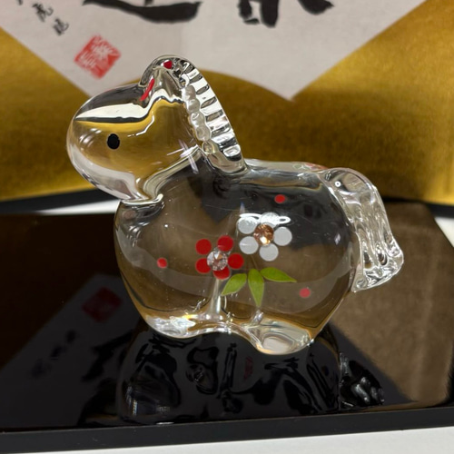 令和8年 干支置物【クリスタル馬の親子】ラインストーン付 ガラス 午年