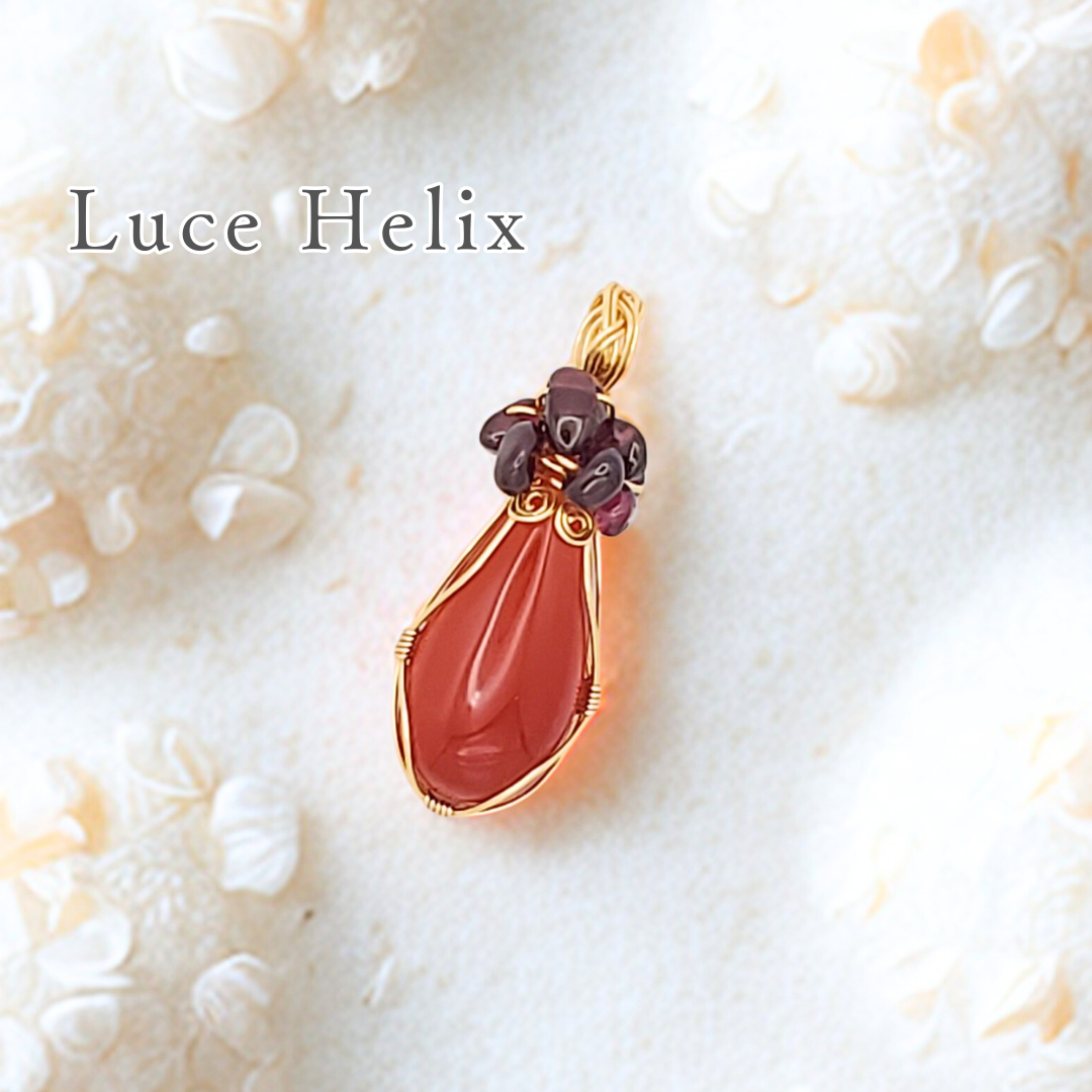 カーネリアン × ガーネット｜一点物天然石｜ワイヤーアートジュエリー｜送料無料・ギフトラッピング無料