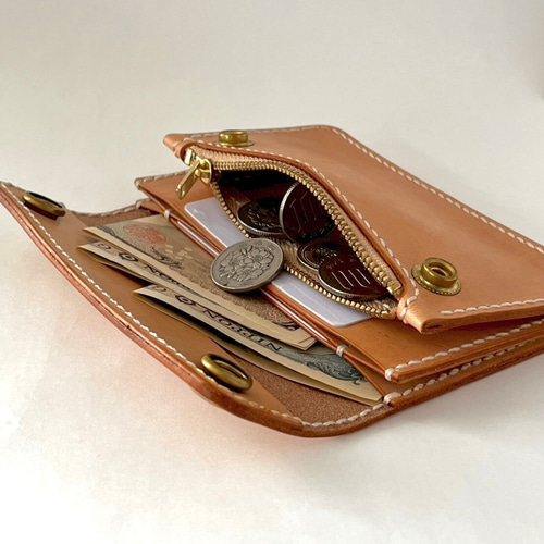 姫路レザー ミドル トラッカーウォレット ポケット部分 本革ハラコ 豹柄 三層 ミドル トラッカーウォレット ポケット部分本革ハラコ豹柄 3層 姫路レザー