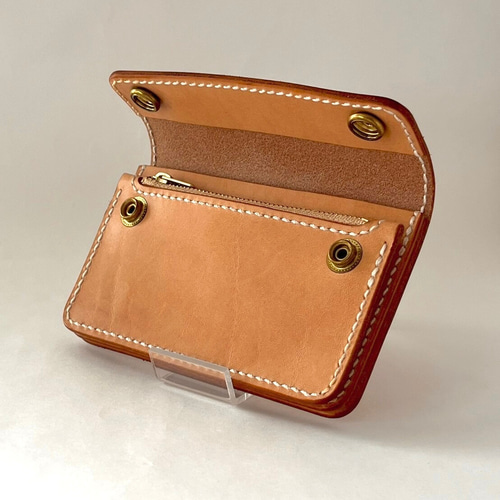 姫路レザー・手縫いミドルトラッカーウォレット／ メンズ レディース本