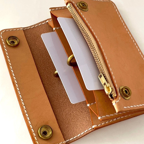 姫路レザー・手縫いミドルトラッカーウォレット／ メンズ レディース本