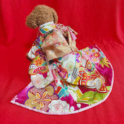 犬の着物✨犬用本格振袖着物 正絹金彩入り 紫 犬服 ペット服