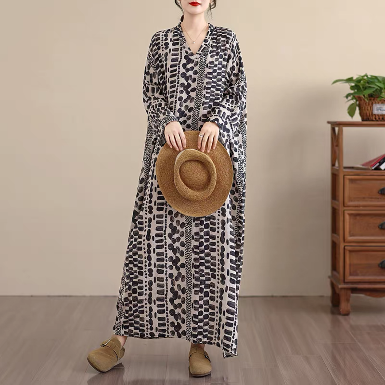 大人カジュアルワンピース 綿麻ワンピース 春秋ワンピース 花柄ワンピース ﻿