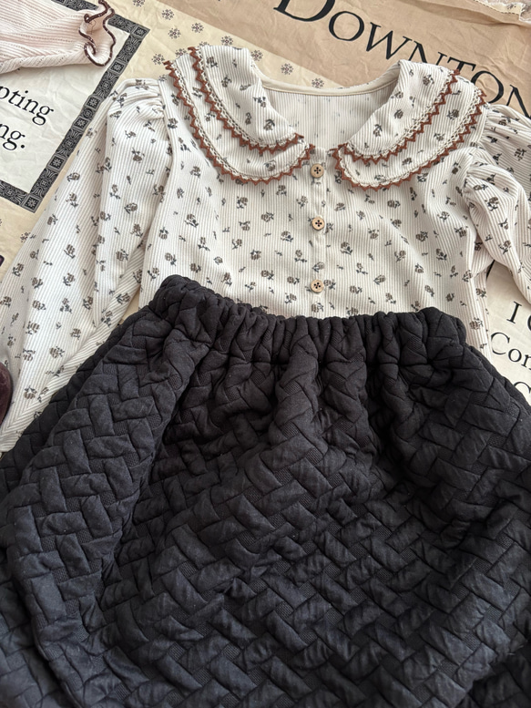 花柄コーデュロイセーラー襟ブラウス　秋服　子供服　キッズ服　韓国　ベビー服　80 90 100 コーデュロイ 3枚目の画像