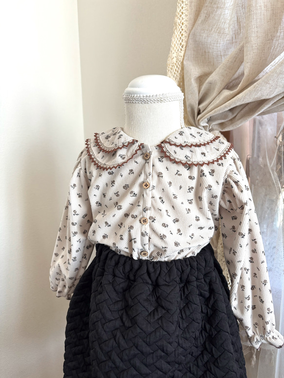 花柄コーデュロイセーラー襟ブラウス　秋服　子供服　キッズ服　韓国　ベビー服　80 90 100 コーデュロイ 1枚目の画像
