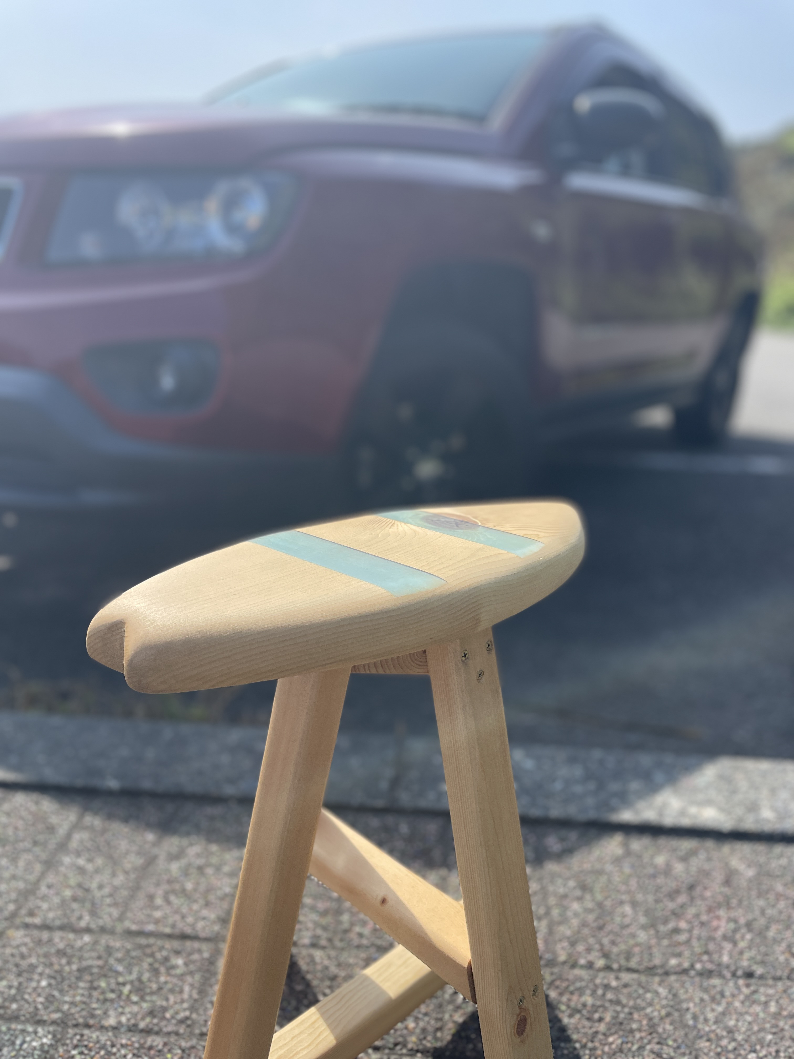 ショートボードスツール【横ストライプ】【ウッド】【レジン】【サーフ】【インテリア】【花台】