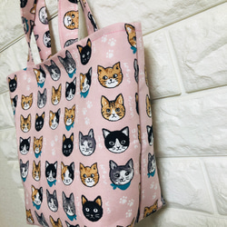 ❤️和柄ネコ柄ミニトートバッグ　ピンク❤️ 2枚目の画像