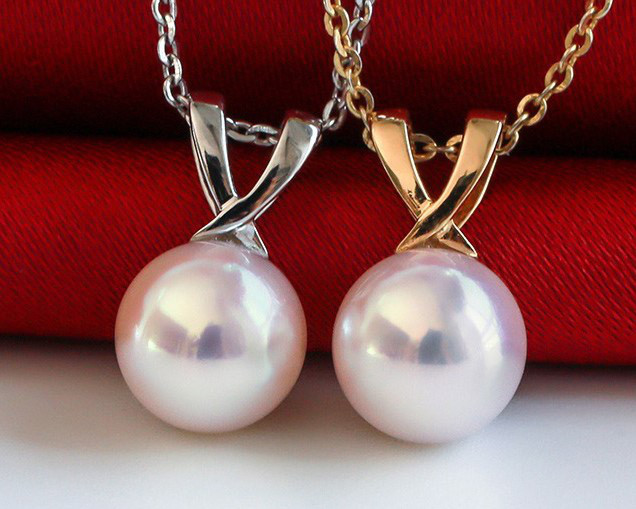 ルミナ 7.5-9mm 日本製アコヤ真珠ペンダント 18Kゴールドネックレス ラウンドミラー仕上げ 高光沢 サクラピンク エレガ