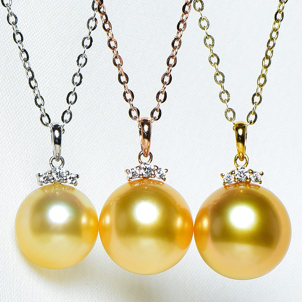 ルミナ 9-14mm 南洋ゴールドパールペンダント まつげスタイル 18Kゴールドネックレス 海水真珠 高貴でエレガントな雰囲気