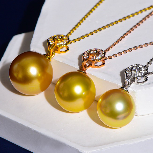 ルミナ9-14mm天然南洋ゴールドビーズペンダント、18Kゴールドネックレス、高品質、ラウンド、明るい、高貴、エレガント、絶妙な 21,016円