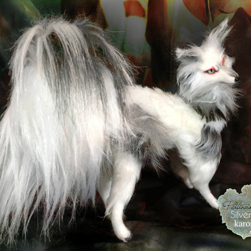 プラチナキツネ 銀狐 全身可動 完全オリジナル キツネ 狐 妖狐 羊毛