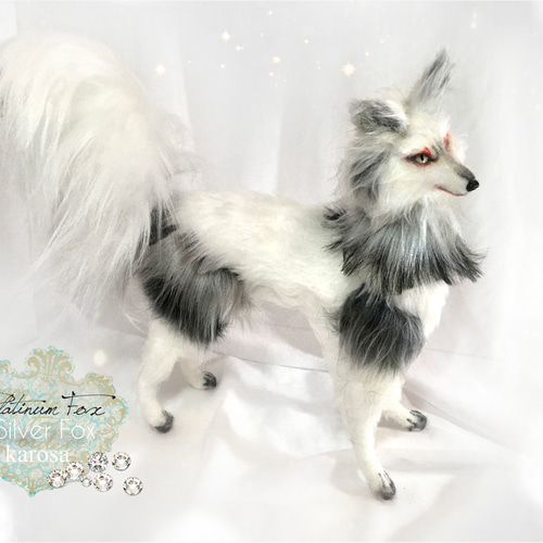 プラチナキツネ 銀狐 全身可動 完全オリジナル キツネ 狐 妖狐 羊毛