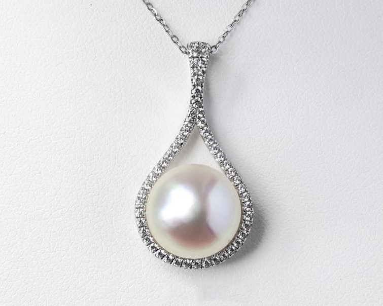 ルミナ12-14mm天然南洋白海水真珠ペンダント925シルバーネックレス、ドライローズの色合い、軽い高級な質感、クラシックなファ