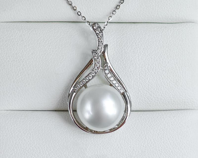 ルミナ 12-14mm 天然南洋白蝶真珠ペンダント S925 シルバーネックレス フェニックステールスタイル 明るいラウンド ラ