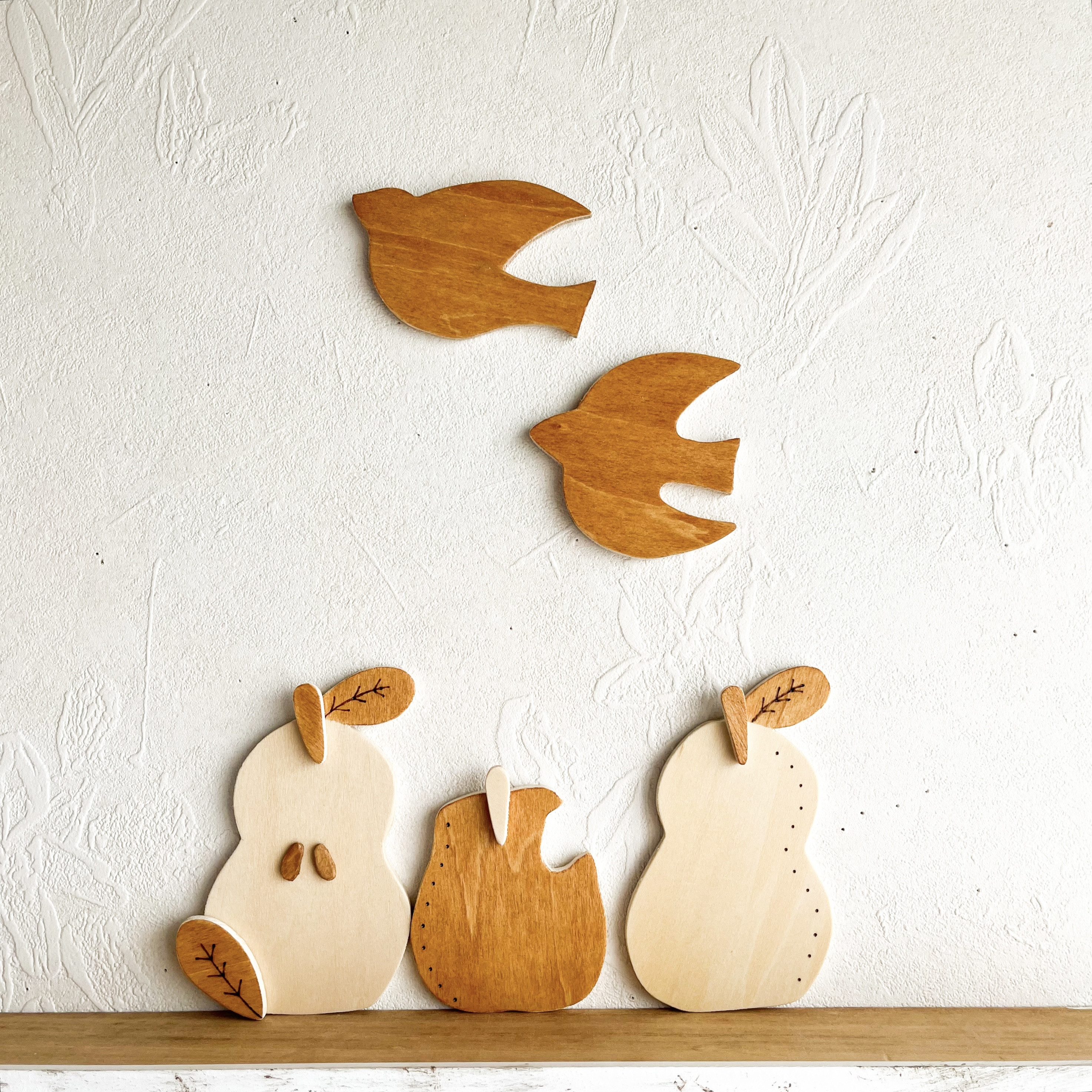 秋の福袋】5点セット「洋なしと2羽の鳥さん」木製ウォール