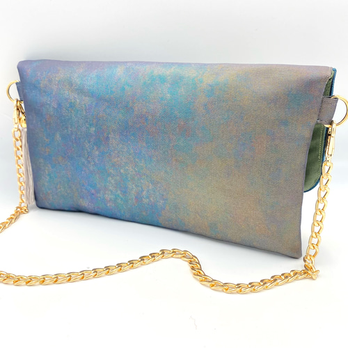 メタリックブルー　グラデーション正絹帯リメイク　サコッシュ　ポシェット メタリックブルー グラデーション正絹帯リメイク サコッシュ ポシェット