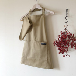 キッズエプロン 1人で着れる 子どもエプロン 140 子供エプロン 男の子エプロン 女の子エプロン 三角巾 モカベージュ 2枚目の画像