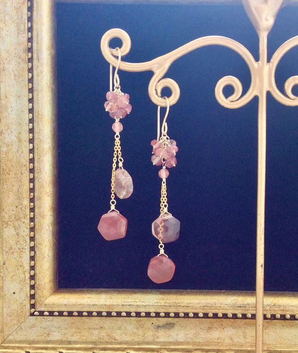 秋色アンデシンのロングピアス 7枚目の画像