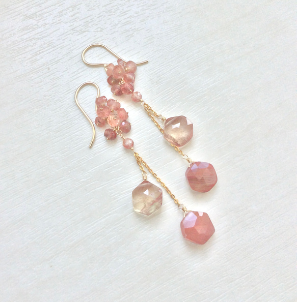 秋色アンデシンのロングピアス 3枚目の画像