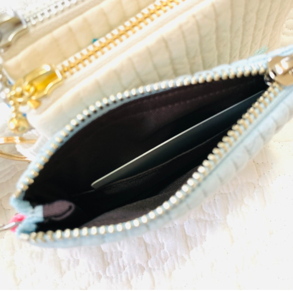 月と星 選べるコインケース　H9W12.5 ヌビポーチ　ミニ　小物入れ　月　星　刺繍　オリジナルポーチ 6枚目の画像