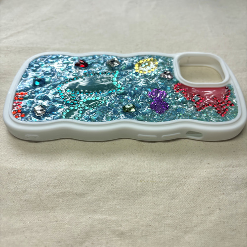 キラキラアリエルモチーフ✨マーメイド 海 ビジュー パール iPhone15