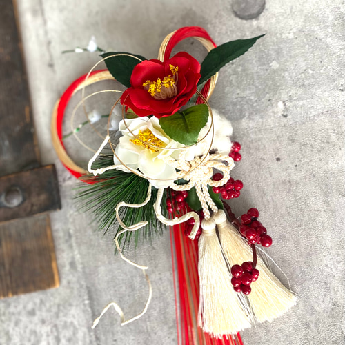 2026新作☆和モダンお正月飾り 金赤水引 紅白椿♪ しめ縄・しめ飾り