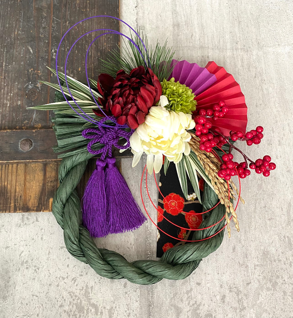 早割価格】椿のしめ縄飾り 和モダン 正月リース 玄関インテリア 2026年