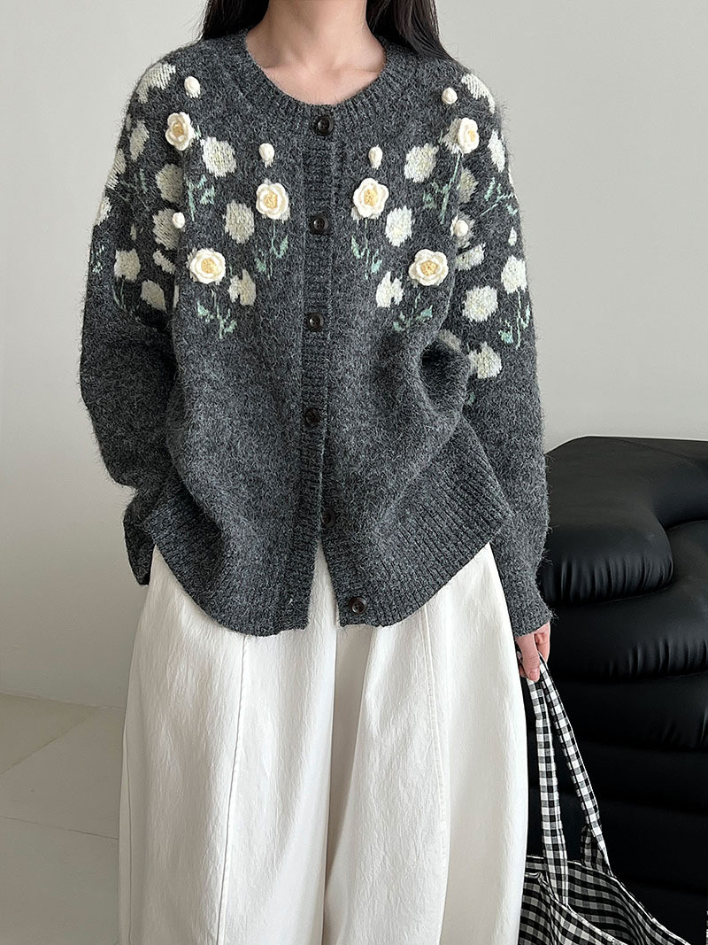 秋冬新作　2色レディースカーディガン、　オシャレめ、丸ネック長袖、ウール混　ジャケット　上着