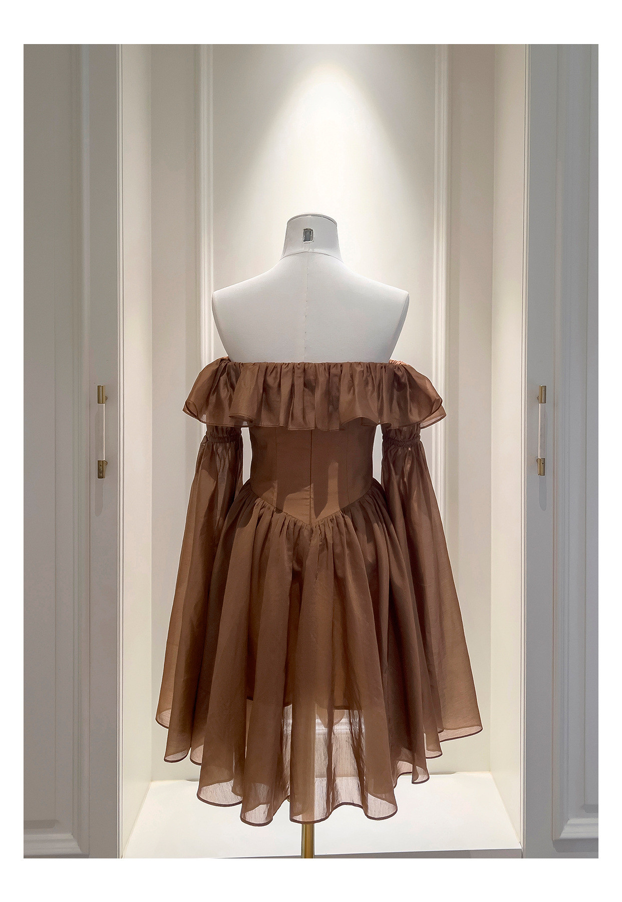 茶色 ショート丈 ウェディングドレス パーティー ワンピース 韓国風 お呼ばれ 二次会 69440｜詳細画像