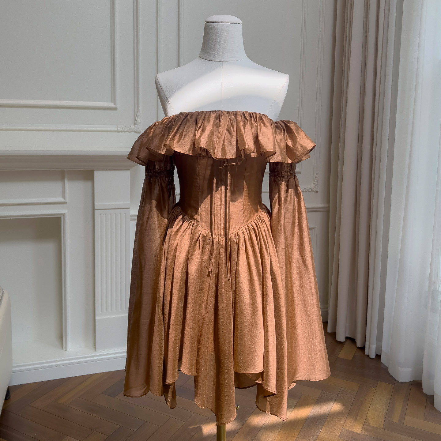 茶色 ショート丈 ウェディングドレス パーティー ワンピース 韓国風 お呼ばれ 二次会 69440