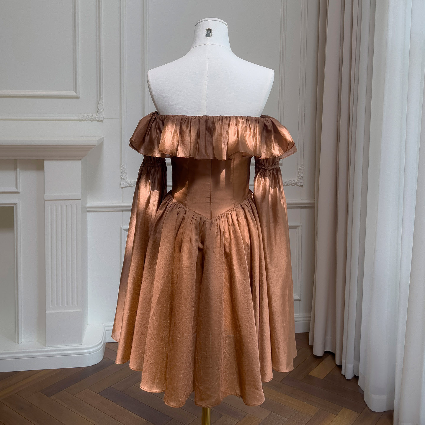 茶色 ショート丈 ウェディングドレス パーティー ワンピース 韓国風 お呼ばれ 二次会 69440｜詳細画像