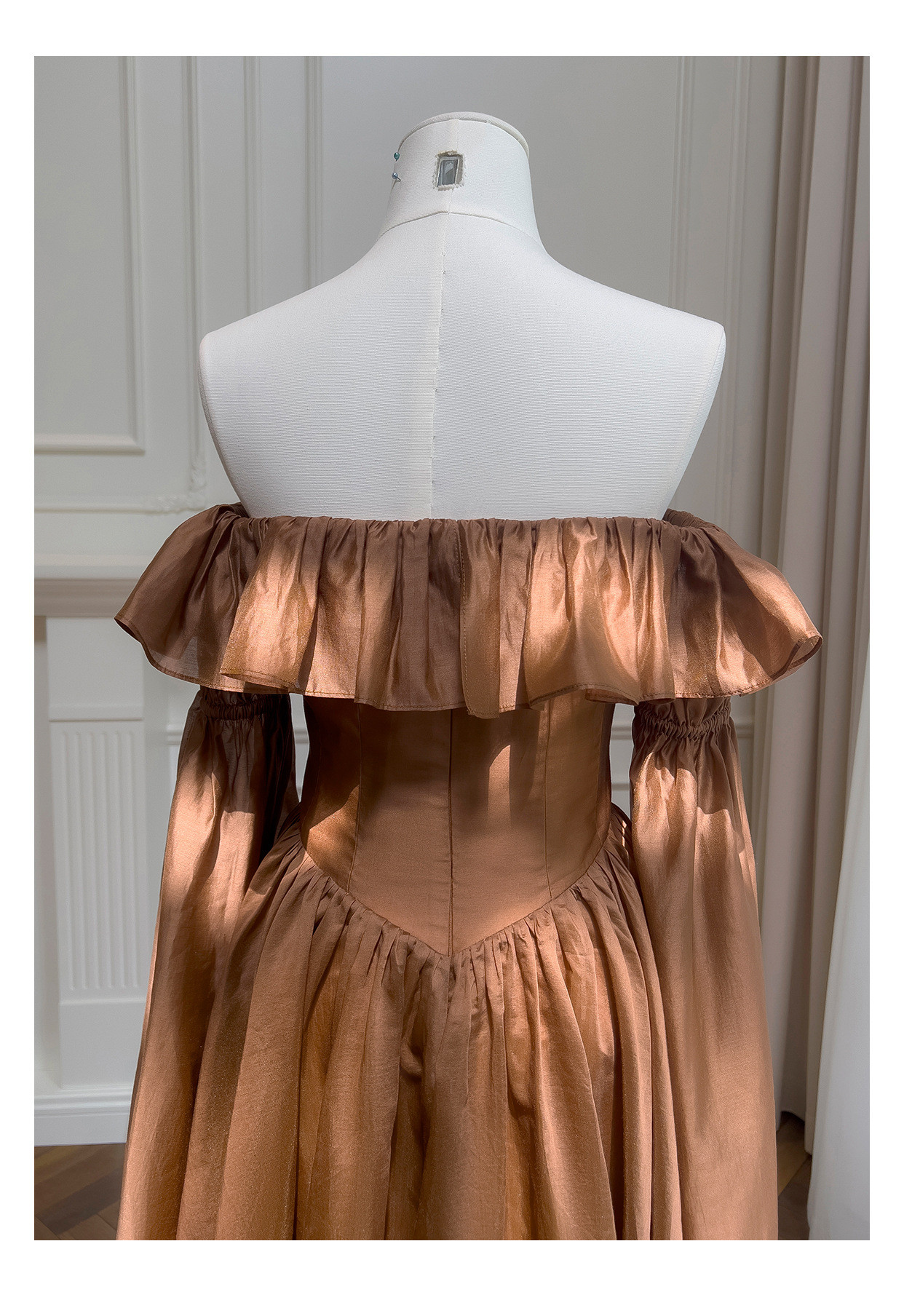 茶色 ショート丈 ウェディングドレス パーティー ワンピース 韓国風 お呼ばれ 二次会 69440｜詳細画像