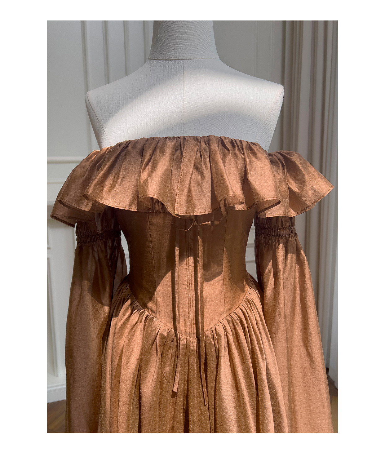 茶色 ショート丈 ウェディングドレス パーティー ワンピース 韓国風 お呼ばれ 二次会 69440｜詳細画像