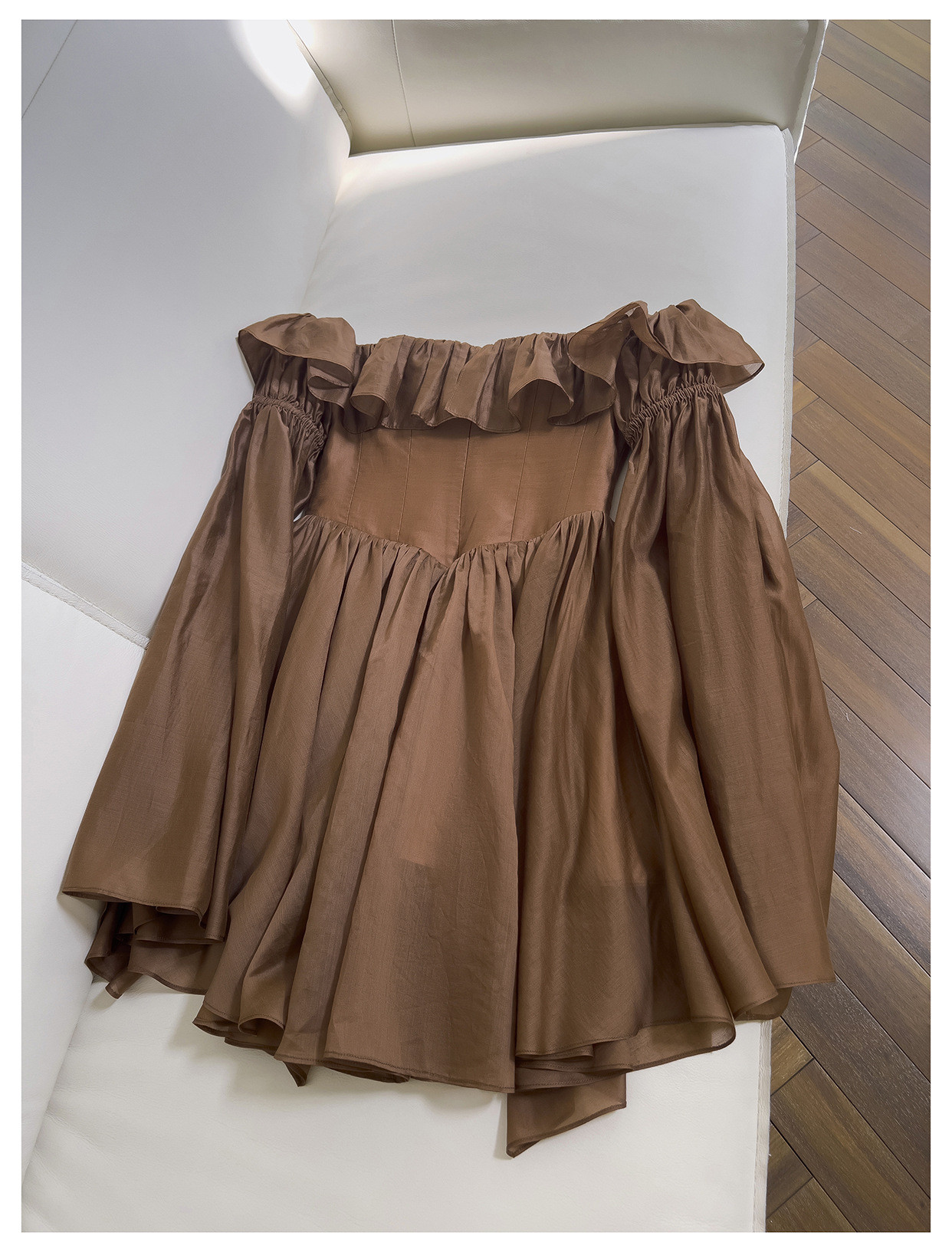 茶色 ショート丈 ウェディングドレス パーティー ワンピース 韓国風 お呼ばれ 二次会 69440｜詳細画像