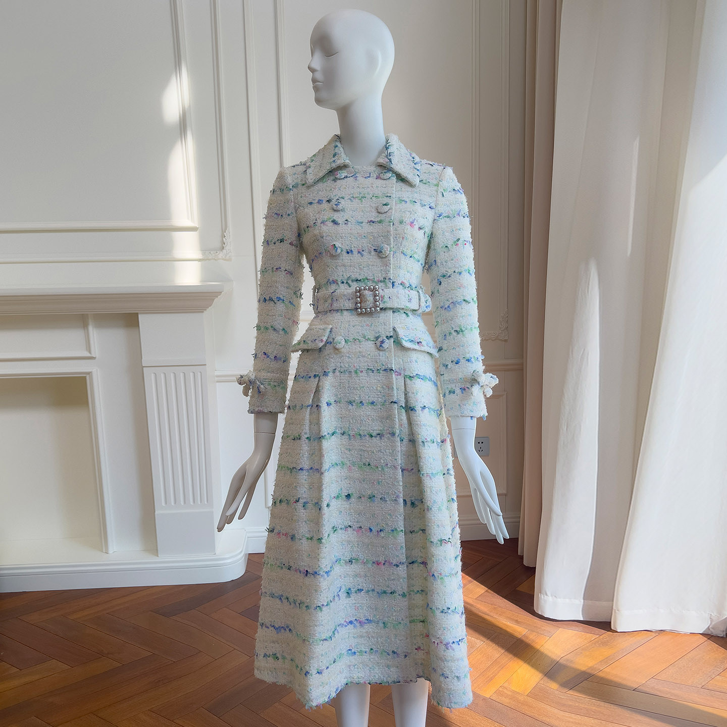 ツイードジャケット 秋冬 ロング ウェディングドレス 通勤 アウター 保温 上品 韓国風 二次会 91614