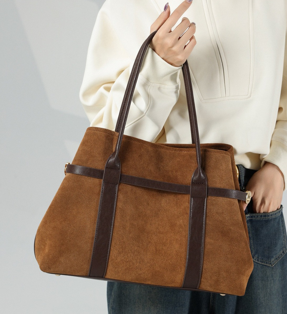 本革トートバッグ レディース スエード調マットレザー 大容量 横型 通勤 ショルダー ハンドバッグ 高級感 おしゃれ