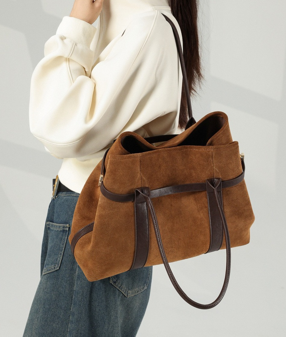 本革トートバッグ レディース スエード調マットレザー 大容量 横型 通勤 ショルダー ハンドバッグ 高級感 おしゃれ