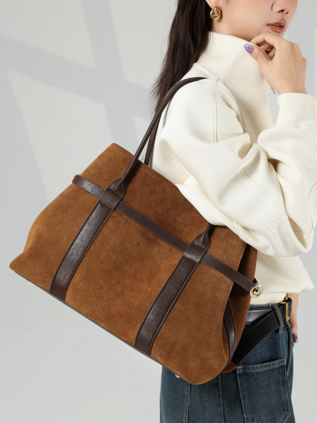 本革トートバッグ レディース スエード調マットレザー 大容量 横型 通勤 ショルダー ハンドバッグ 高級感 おしゃれ