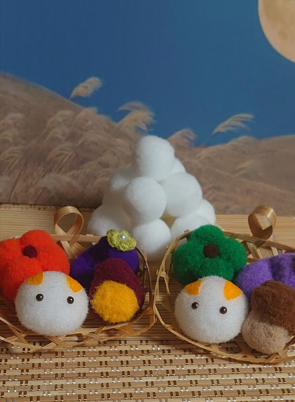 ポンポン飾り♪うさぎ饅頭と秋の味覚盛り合わせ❦橙南瓜・茄子・薩摩芋❦ 7枚目の画像