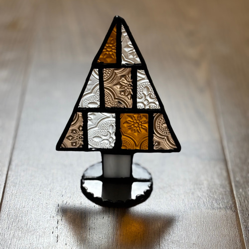 新商品）ステンドグラスの小さなもみの木（日暮れ色） 立体・オブジェ