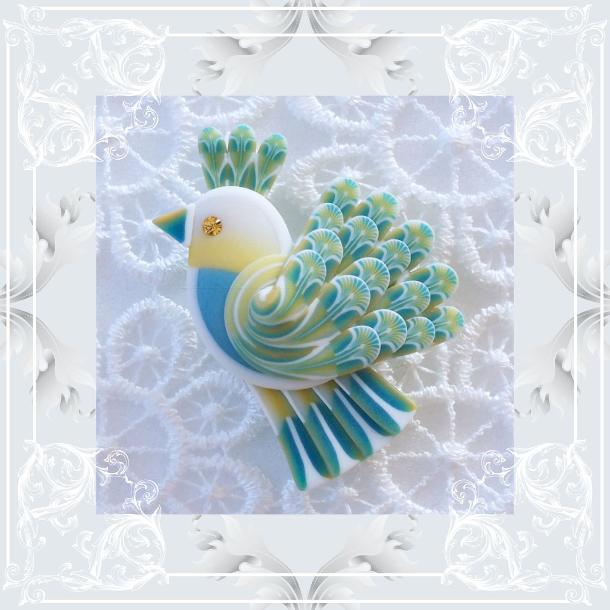 花の色鳥帯留め＊銀木犀＊