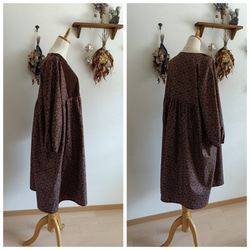 小花柄×レースワンピースブラウン 2枚目の画像