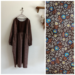 小花柄×レースワンピースブラウン 5枚目の画像