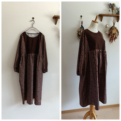 小花柄×レースワンピースブラウン 3枚目の画像