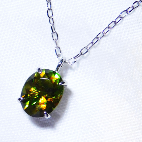 ファイアがすごい】スフェーン ネックレス プラチナ レディース 限定1