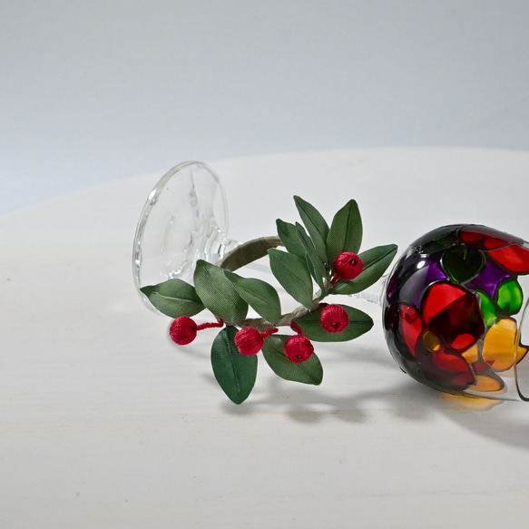 布花赤い実がキュートなヒペリカムのリングブローチ 2枚目の画像